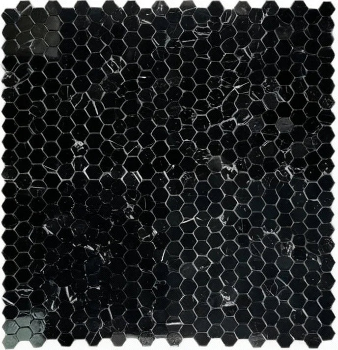 Regalia Luxury Series Black Marquina Polished Hexagon Marble Mosaic: Bold Elegance, Redefined