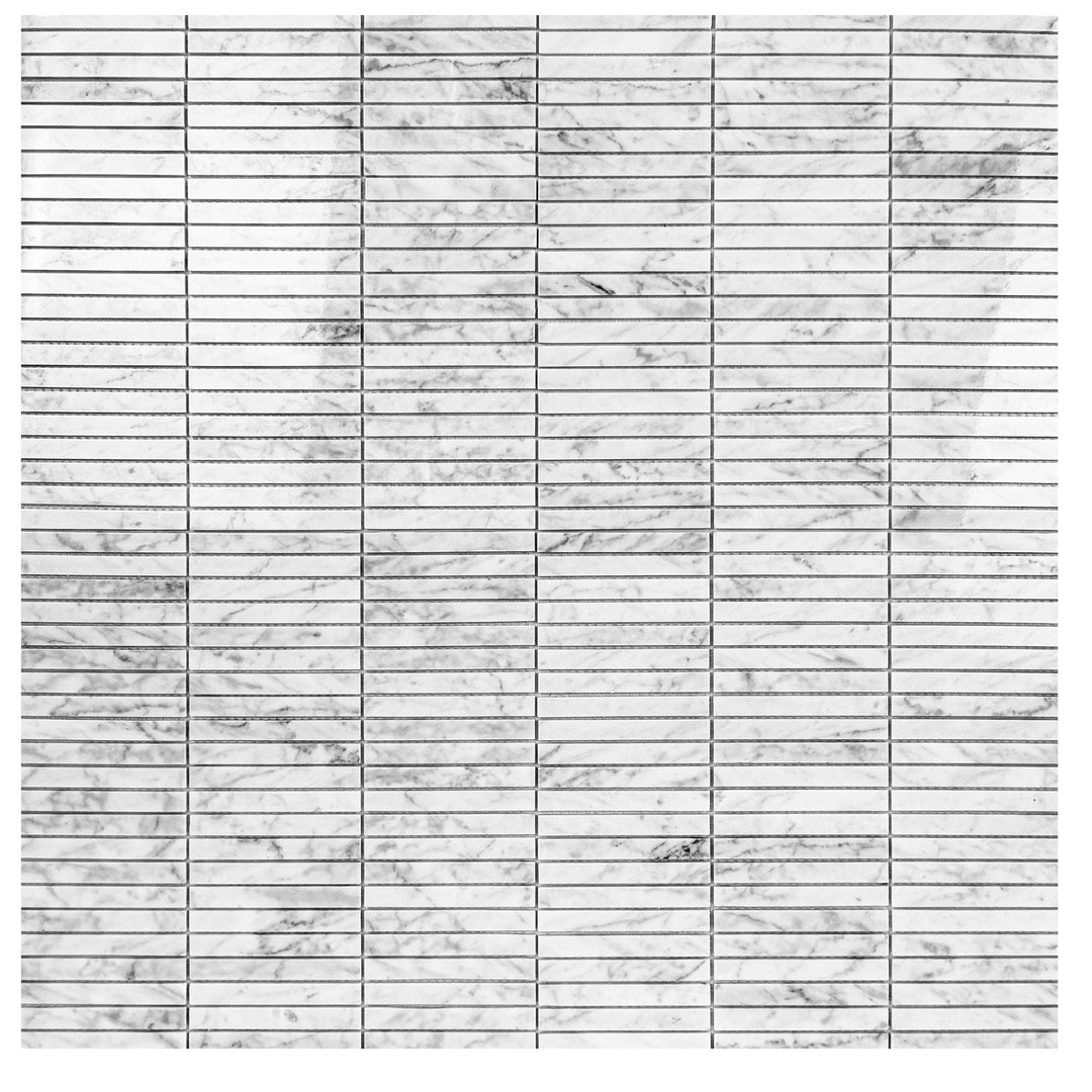 Carrara White Series Polished Slim Strip Rectangle Marble Mosaic Tile, grey marble finish, polished surface
