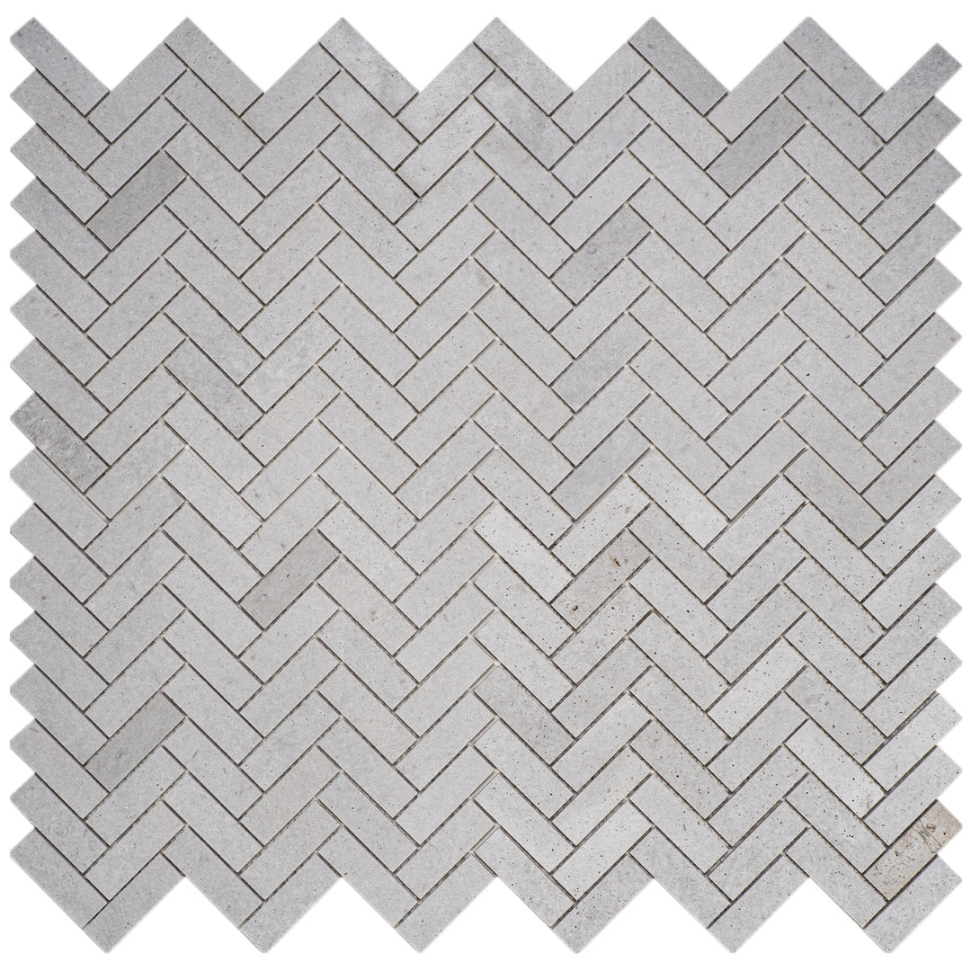 White Sandstone White Travertine Honed Herringbone Marble Mosaic