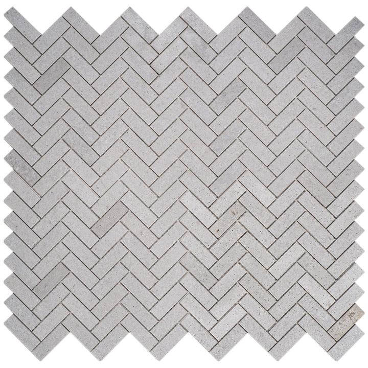 White Sandstone White Travertine Honed Herringbone Marble Mosaic