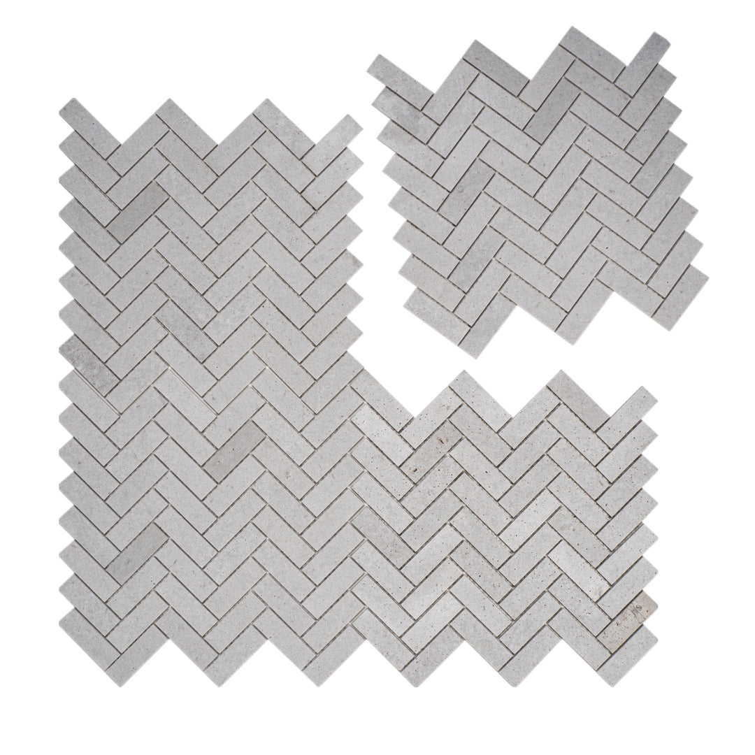 White Sandstone White Travertine Honed Herringbone Marble Mosaic