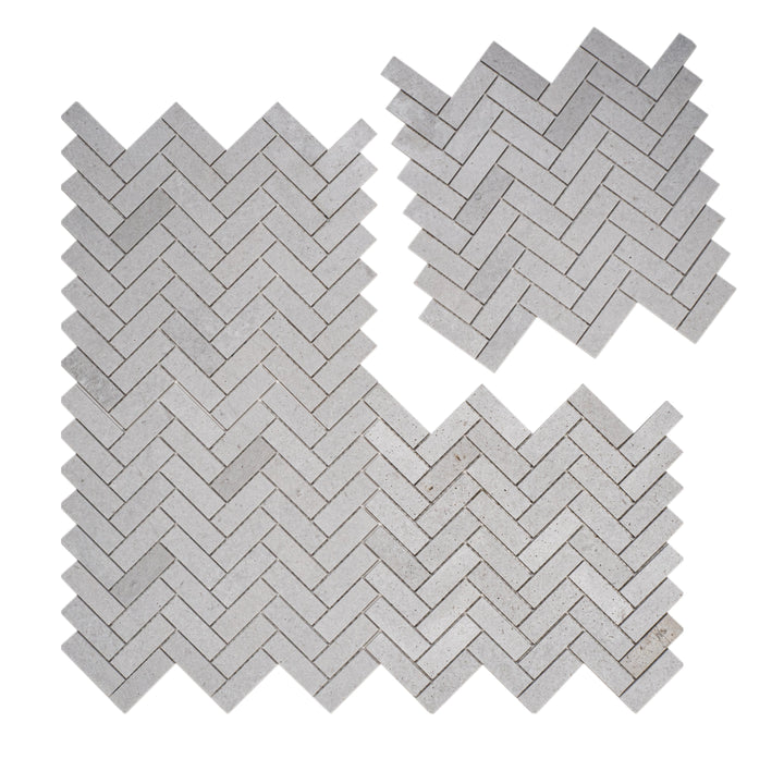 White Sandstone White Travertine Honed Herringbone Marble Mosaic