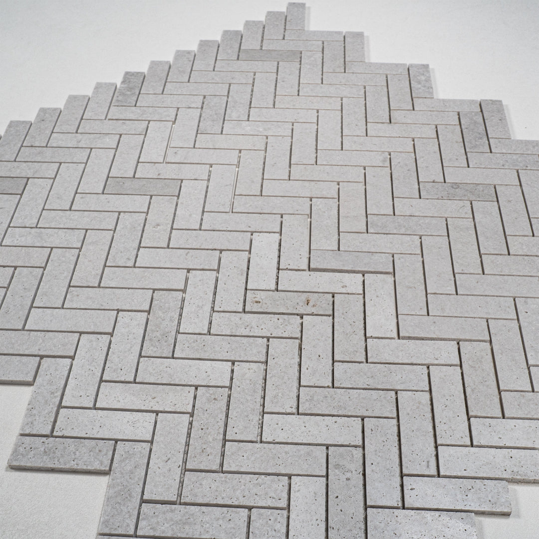 White Sandstone White Travertine Honed Herringbone Marble Mosaic