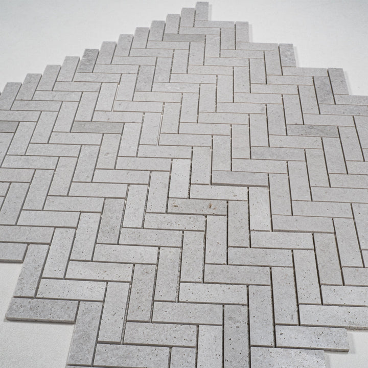 White Sandstone White Travertine Honed Herringbone Marble Mosaic
