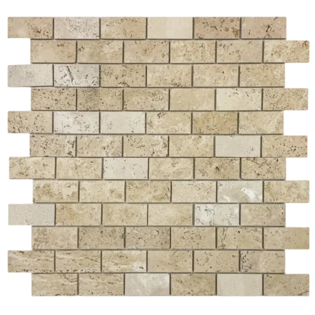 Beige Sandstone Light Beige  Honed Brickwork Pattern Rectangle Travertine Marble Mosaic