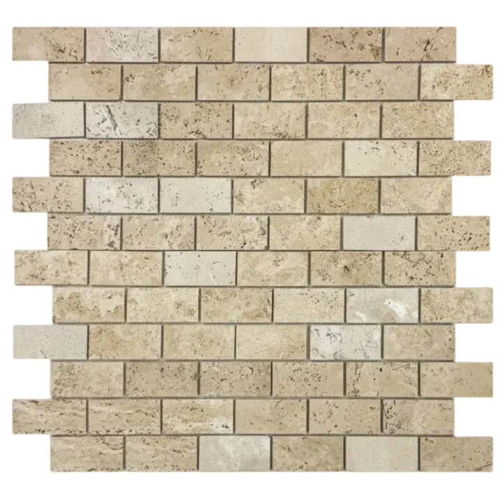 Beige Sandstone Light Beige  Honed Brickwork Pattern Rectangle Travertine Marble Mosaic