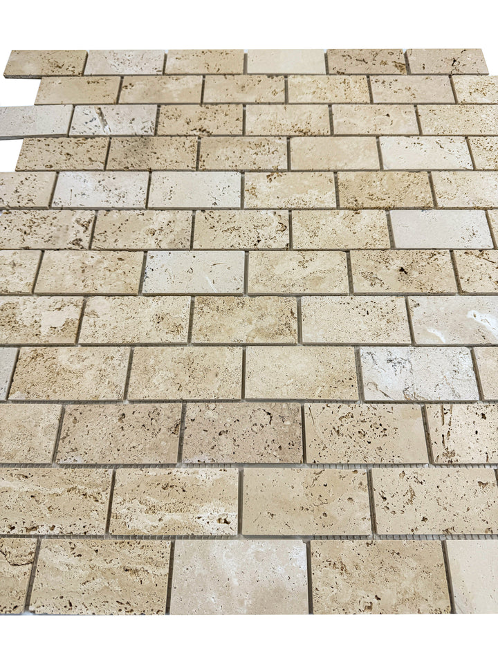 Beige Sandstone Light Beige  Honed Brickwork Pattern Rectangle Travertine Marble Mosaic