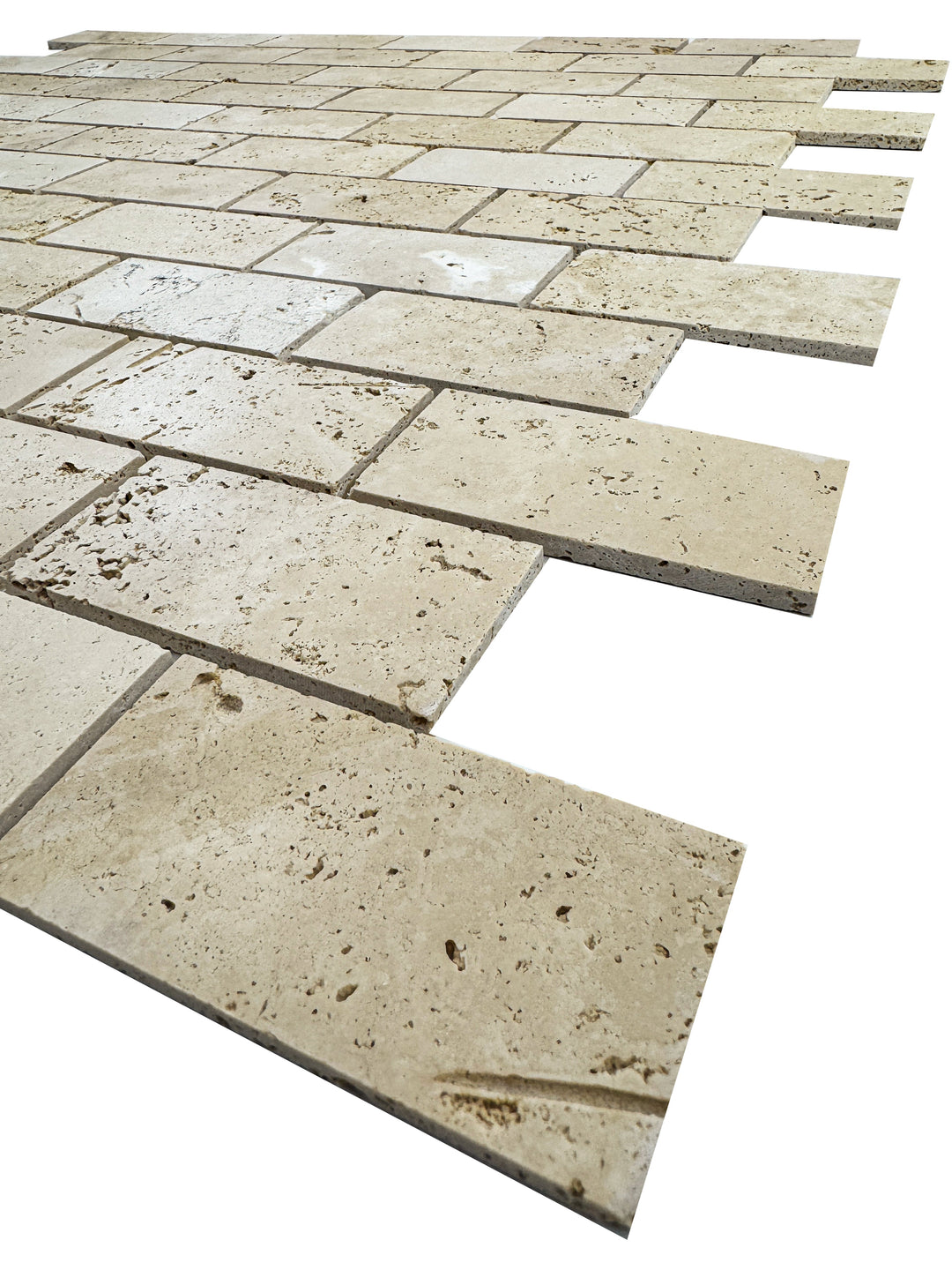 Beige Sandstone Light Beige  Honed Brickwork Pattern Rectangle Travertine Marble Mosaic