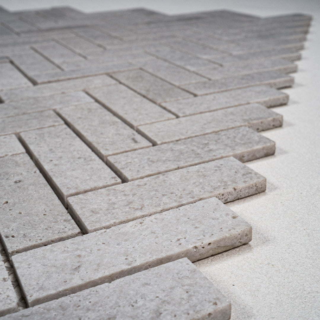 White Sandstone White Travertine Honed Herringbone Marble Mosaic