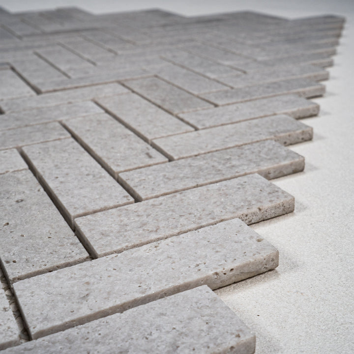 White Sandstone White Travertine Honed Herringbone Marble Mosaic
