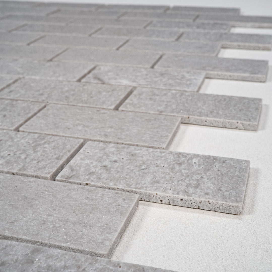 White Sandstone White Travertine Honed Brick Pattern Marble Mosaic