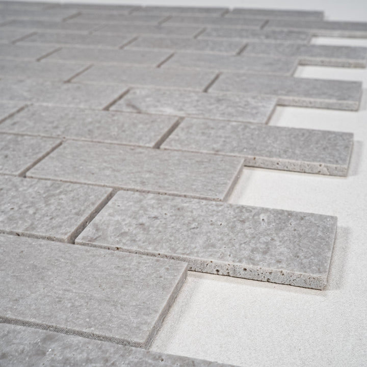 White Sandstone White Travertine Honed Brick Pattern Marble Mosaic