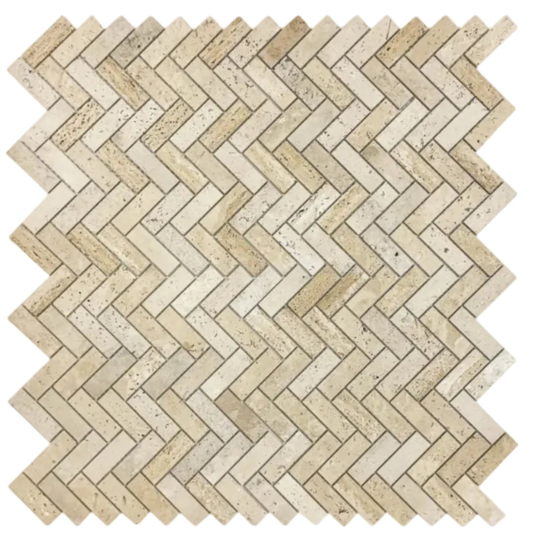 Beige Sandstone Light Beige  Honed Herringbone Travertine Marble Mosaic