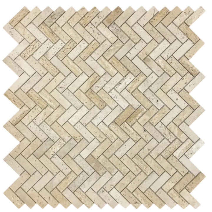 Beige Sandstone Light Beige  Honed Herringbone Travertine Marble Mosaic