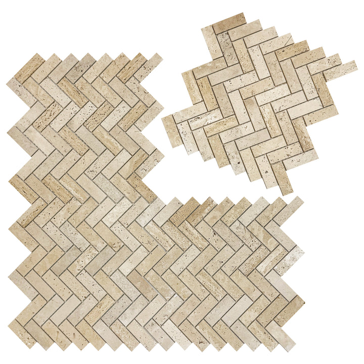 Beige Sandstone Light Beige  Honed Herringbone Travertine Marble Mosaic