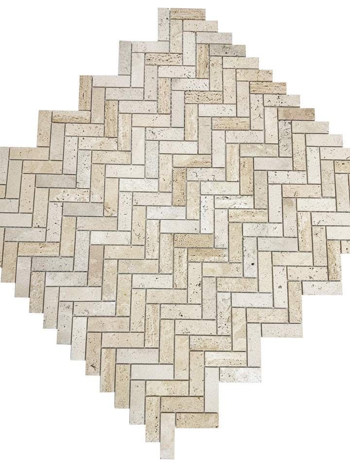 Beige Sandstone Light Beige  Honed Herringbone Travertine Marble Mosaic