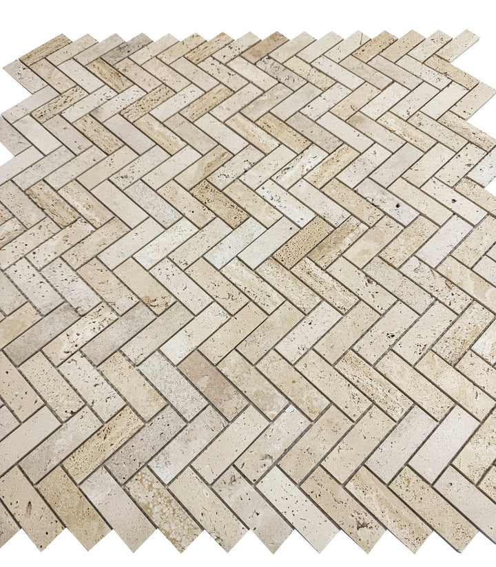 Beige Sandstone Light Beige  Honed Herringbone Travertine Marble Mosaic