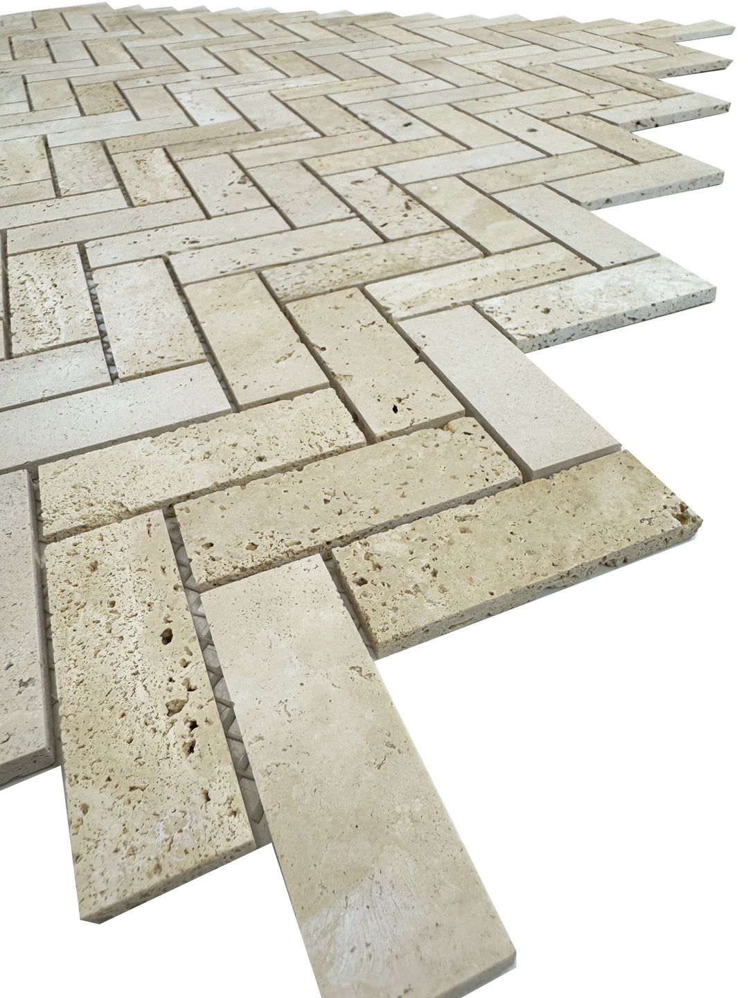 Beige Sandstone Light Beige  Honed Herringbone Travertine Marble Mosaic