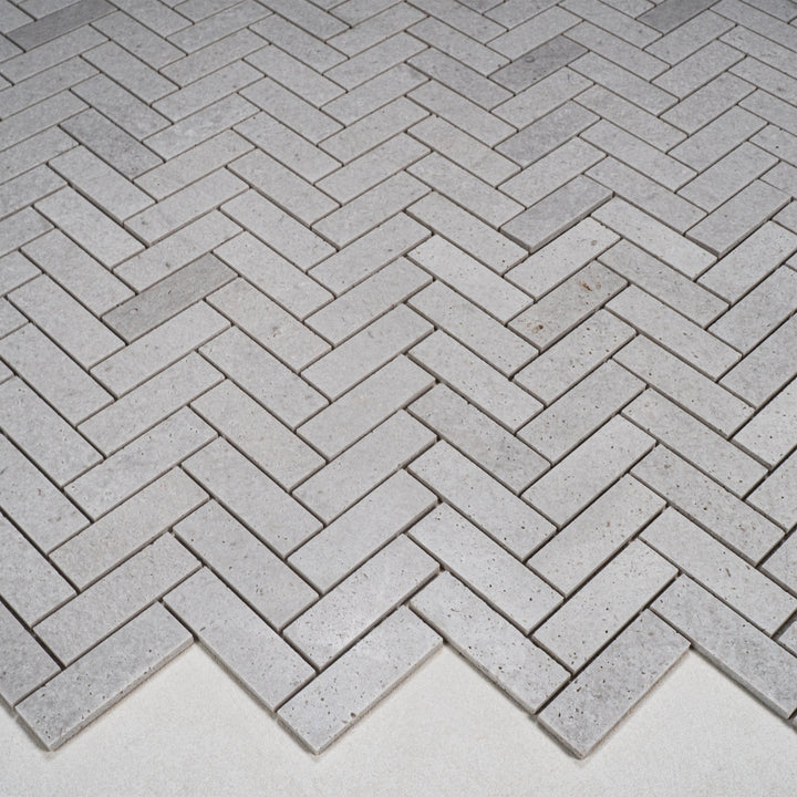 White Sandstone White Travertine Honed Herringbone Marble Mosaic
