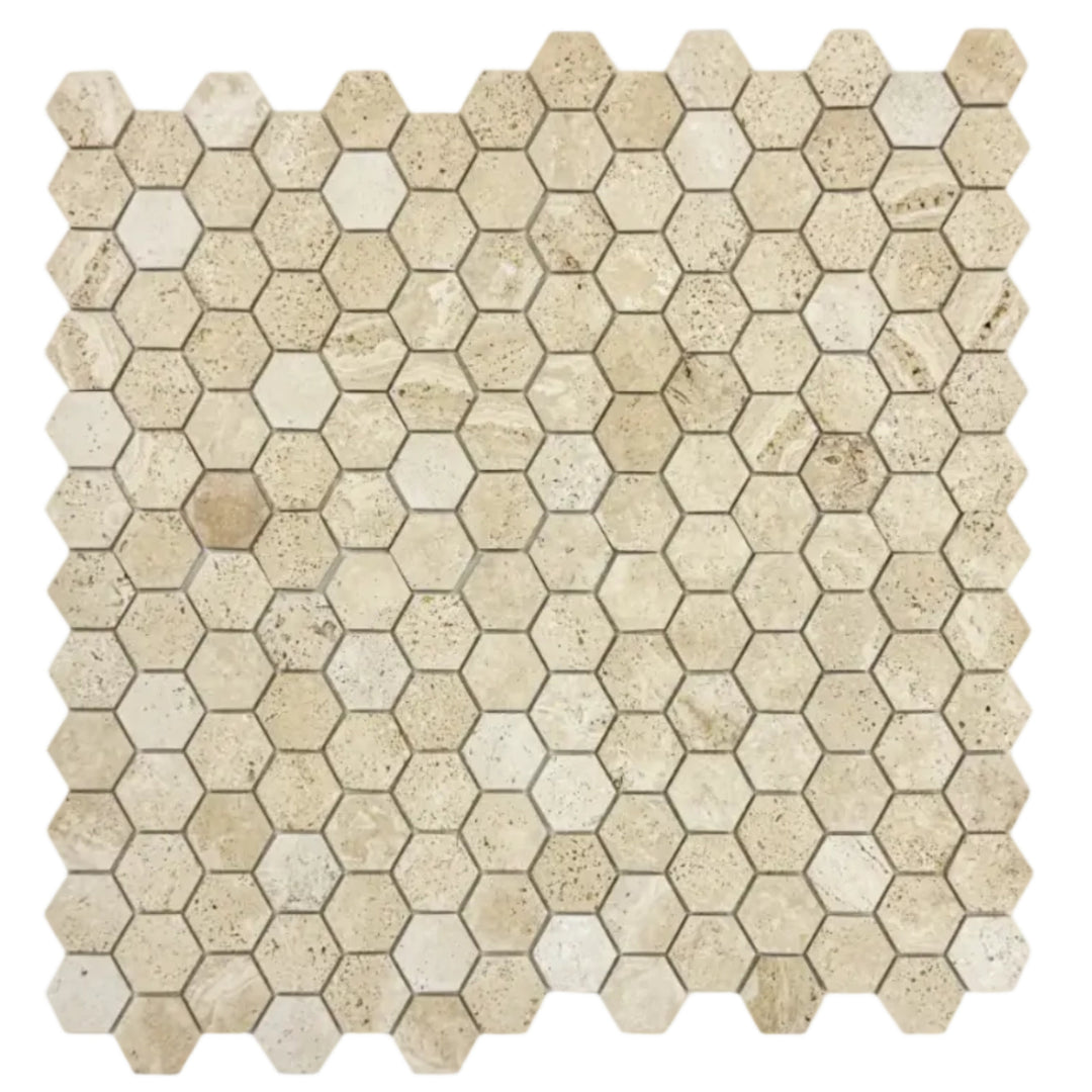 Beige Sandstone Light Beige  Honed Hexagon Travertine Marble Mosaic