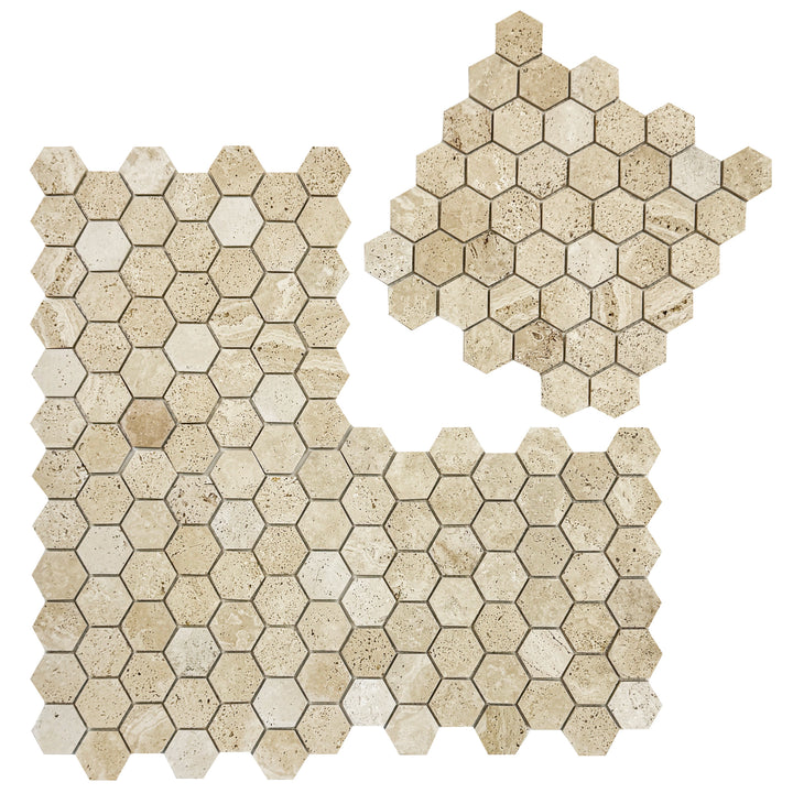 Beige Sandstone Light Beige  Honed Hexagon Travertine Marble Mosaic