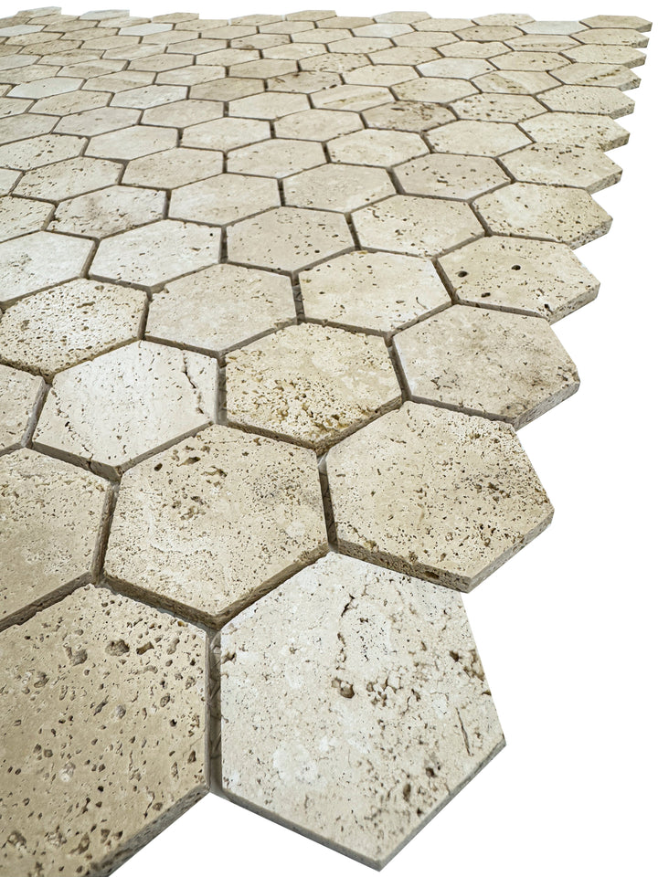 Beige Sandstone Light Beige  Honed Hexagon Travertine Marble Mosaic