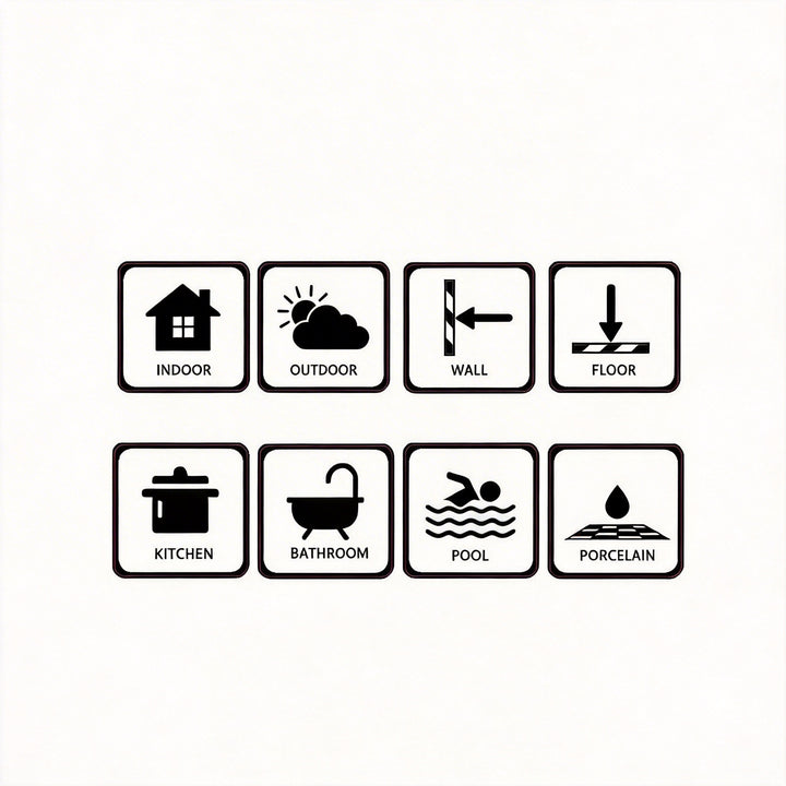 Set of black icons on a white background, each representing different conditions or categories.
