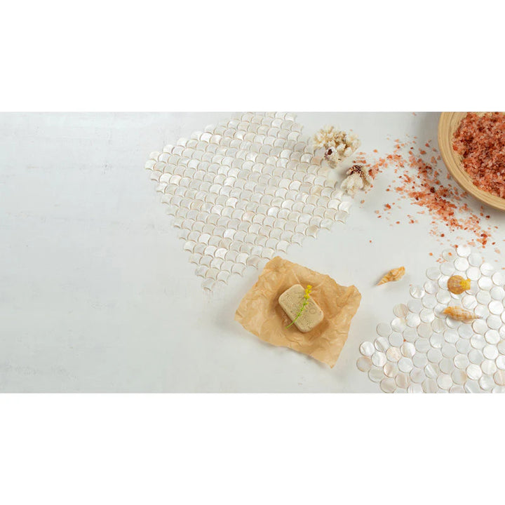 Handmade Beige Scallop Mother Of Pearl Mosaic Tile