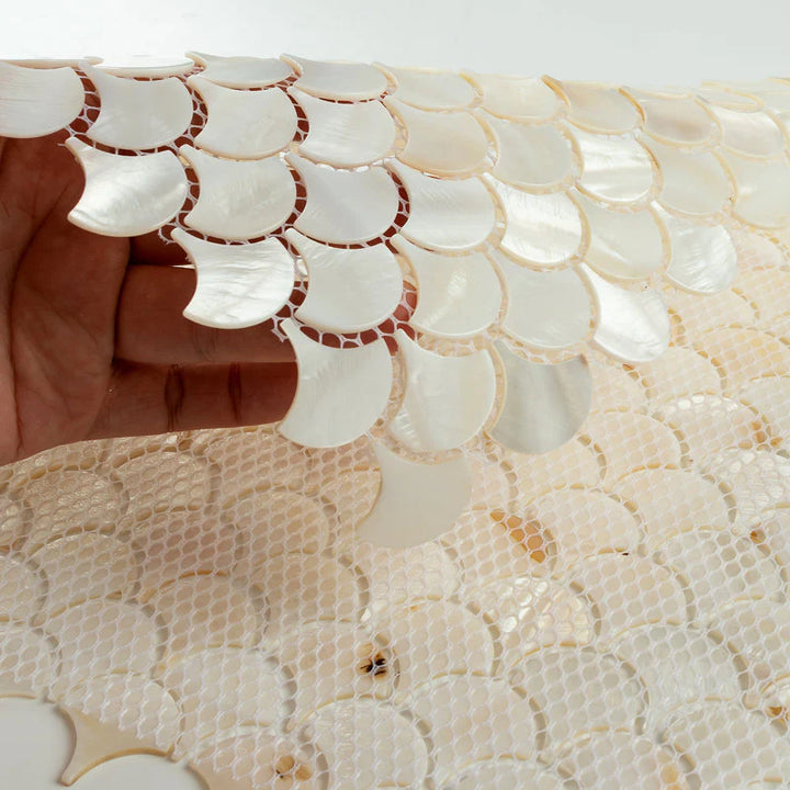 Handmade Beige Scallop Mother Of Pearl Mosaic Tile