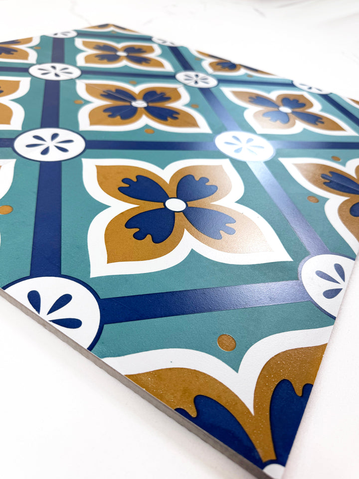 Brown, teal & blue Moroccan Style Tile