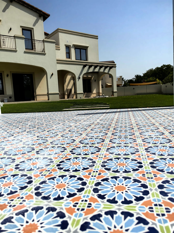 Blue, Baby Blue, Orange, Grey Moroccan Style Tile