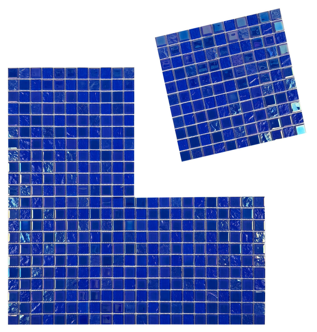 Lustre Flow Klein Blue Iridescent Mixed Wave Pattern Crystal Glass Mosaic