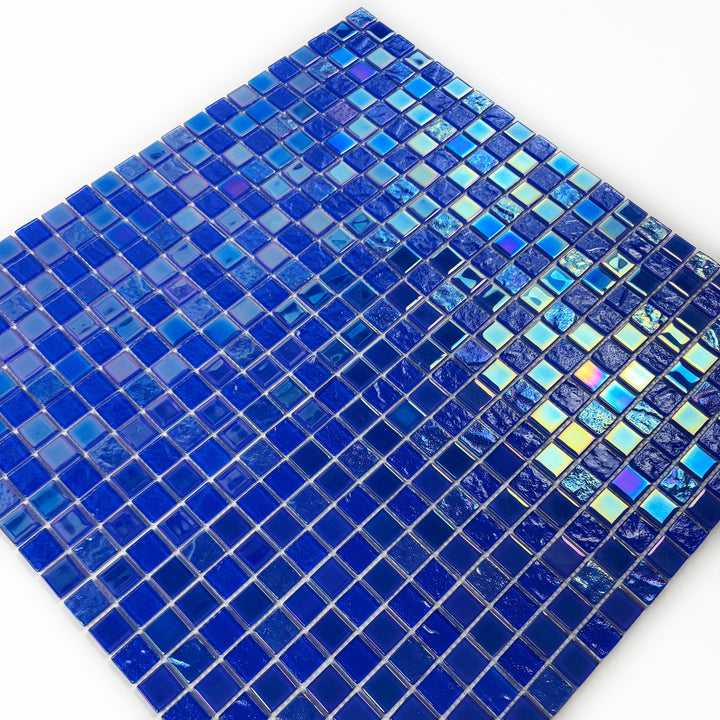 Lustre Flow Klein Blue Iridescent Mixed Wave Pattern Crystal Glass Mosaic