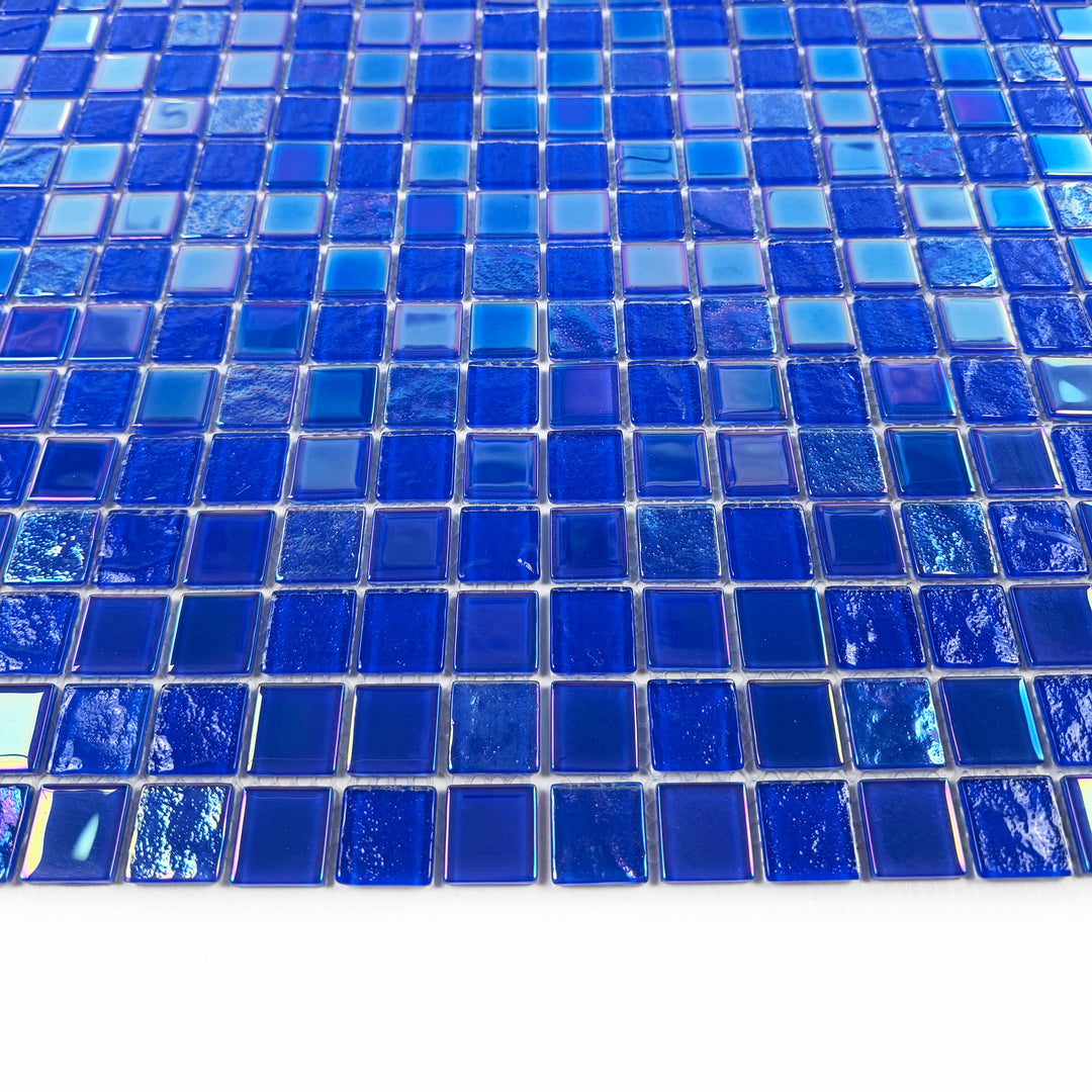 Lustre Flow Klein Blue Iridescent Mixed Wave Pattern Crystal Glass Mosaic