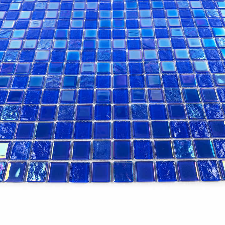 Lustre Flow Klein Blue Iridescent Mixed Wave Pattern Crystal Glass Mosaic