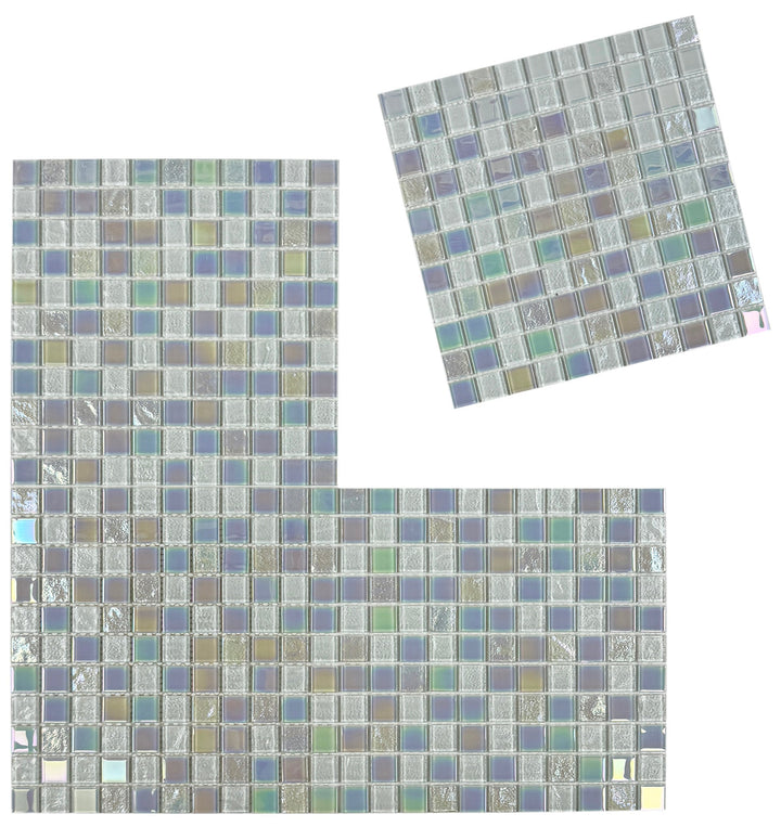 Lustre Flow White Iridescent Mixed Wave Pattern Crystal Glass Mosaic