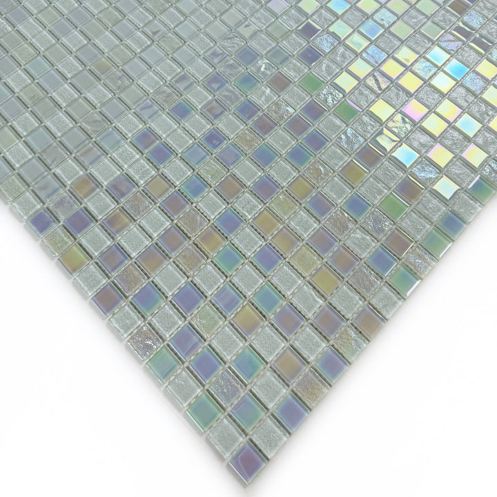 Lustre Flow White Iridescent Mixed Wave Pattern Crystal Glass Mosaic