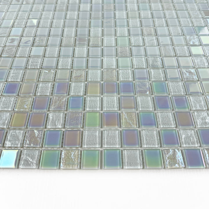 Lustre Flow White Iridescent Mixed Wave Pattern Crystal Glass Mosaic