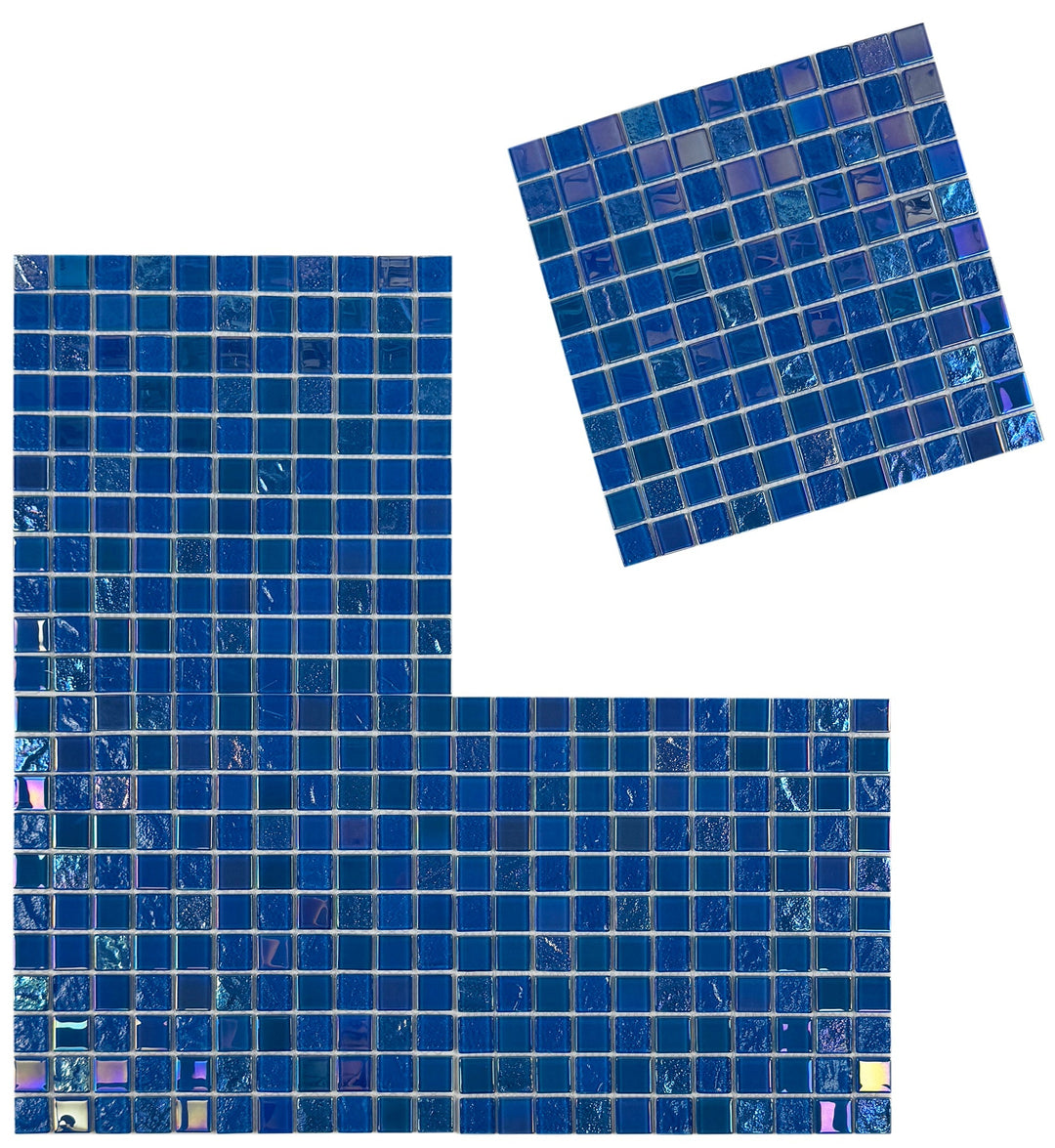 Lustre Flow French Blue & Oriental Blue Iridescent Mixed Wave Pattern Crystal Glass Mosaic