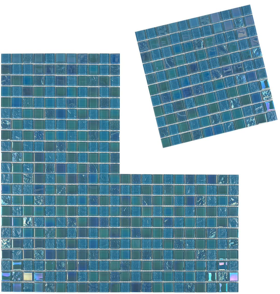 Lustre Flow Jungle Green & Moss Green Iridescent Mixed Wave Pattern Crystal Glass Mosaic