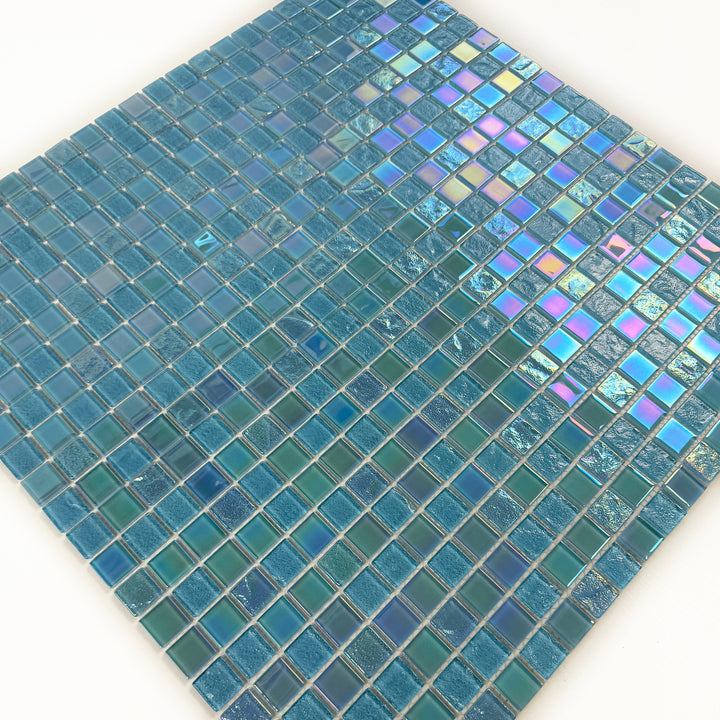 Lustre Flow Jungle Green & Moss Green Iridescent Mixed Wave Pattern Crystal Glass Mosaic