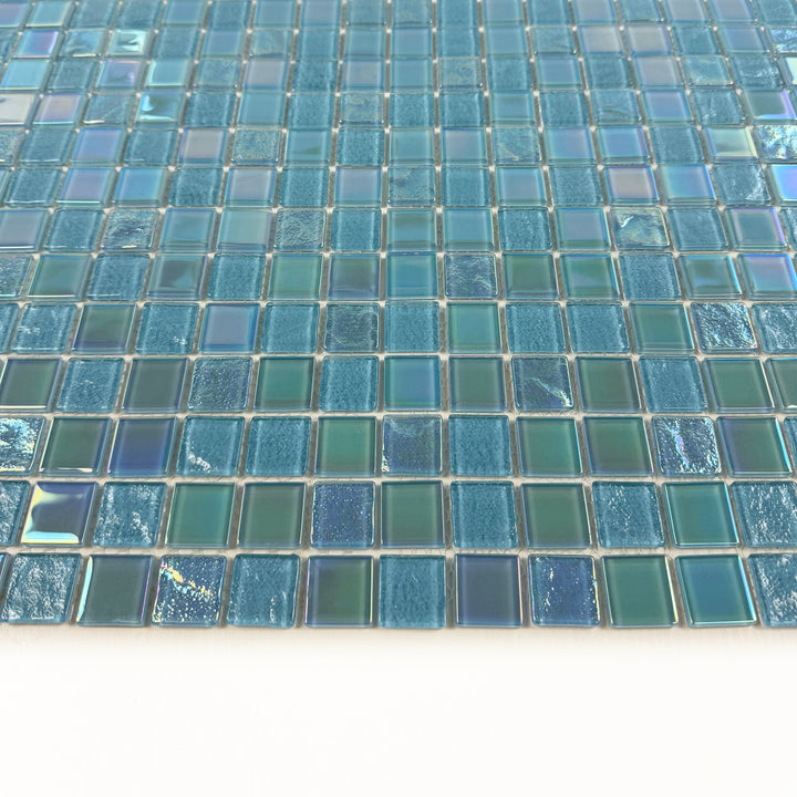 Lustre Flow Jungle Green & Moss Green Iridescent Mixed Wave Pattern Crystal Glass Mosaic