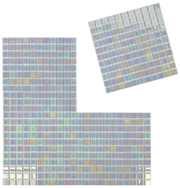 Lustre Flow Smoke Blue & White Iridescent Mixed Crystal Glass Mosaic