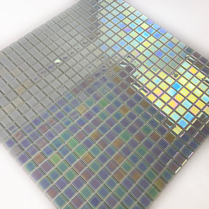 Lustre Flow Smoke Blue & White Iridescent Mixed Crystal Glass Mosaic
