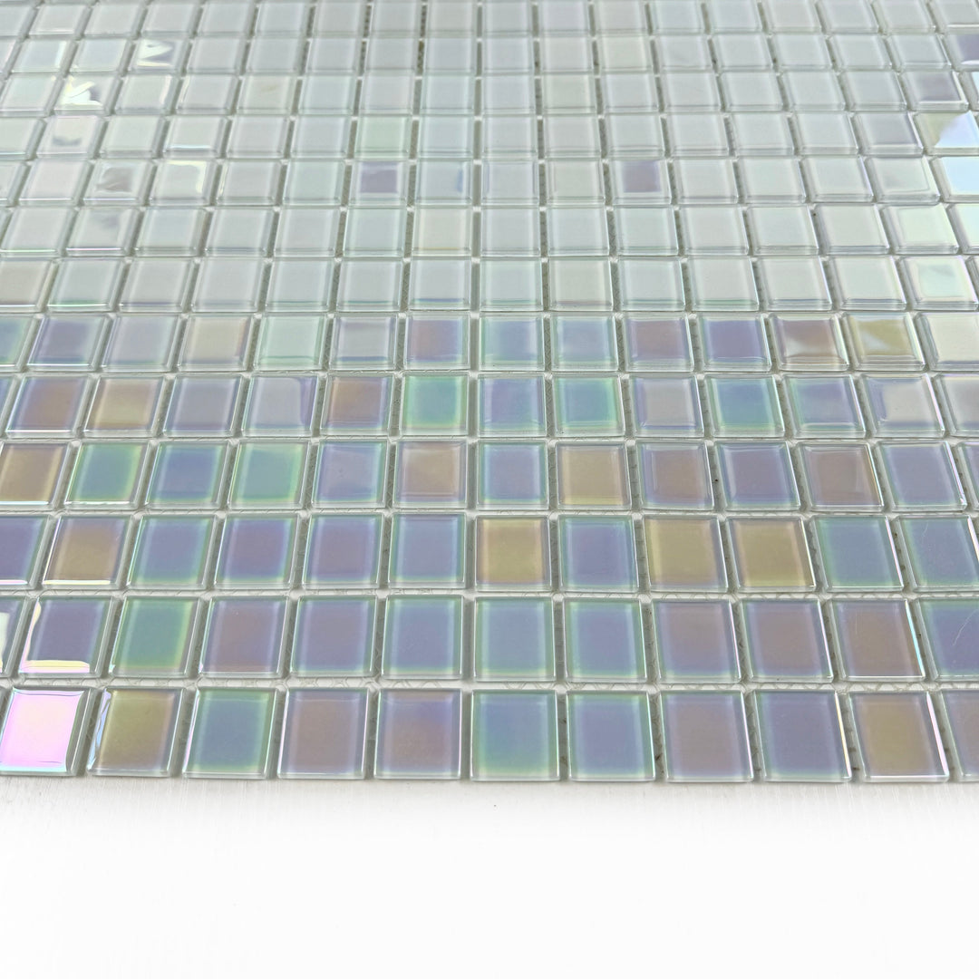 Lustre Flow Smoke Blue & White Iridescent Mixed Crystal Glass Mosaic