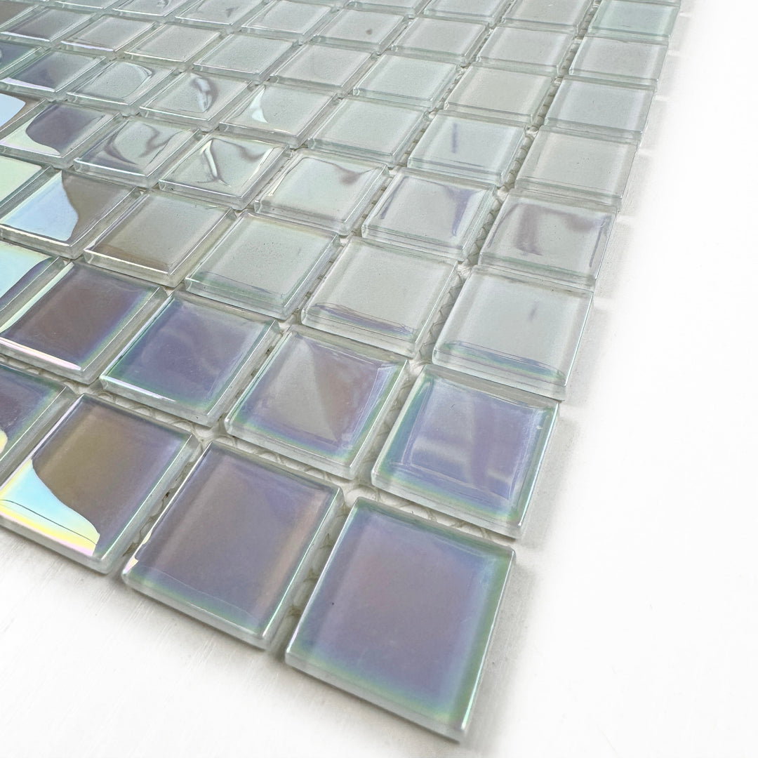 Lustre Flow Smoke Blue & White Iridescent Mixed Crystal Glass Mosaic