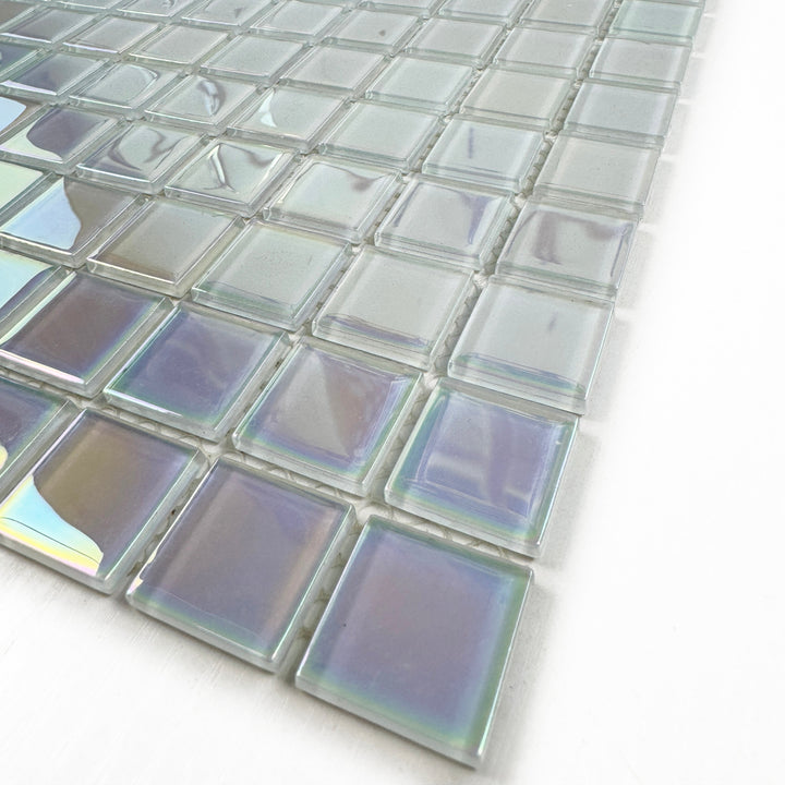 Lustre Flow Smoke Blue & White Iridescent Mixed Crystal Glass Mosaic