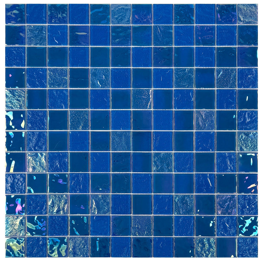 Lustre Flow Light Blue Iridescent Mixed Wave Pattern Crystal Glass Mosaic