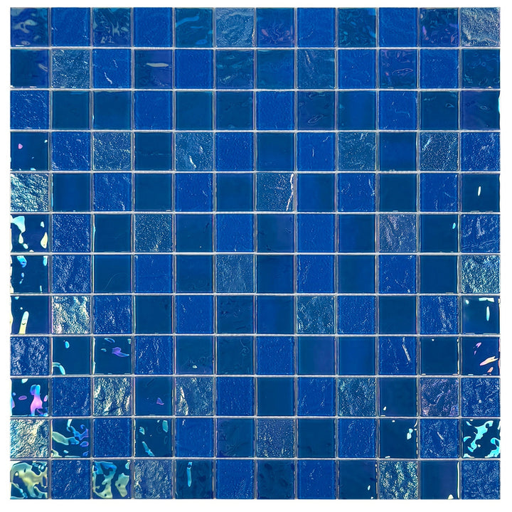 Lustre Flow Light Blue Iridescent Mixed Wave Pattern Crystal Glass Mosaic