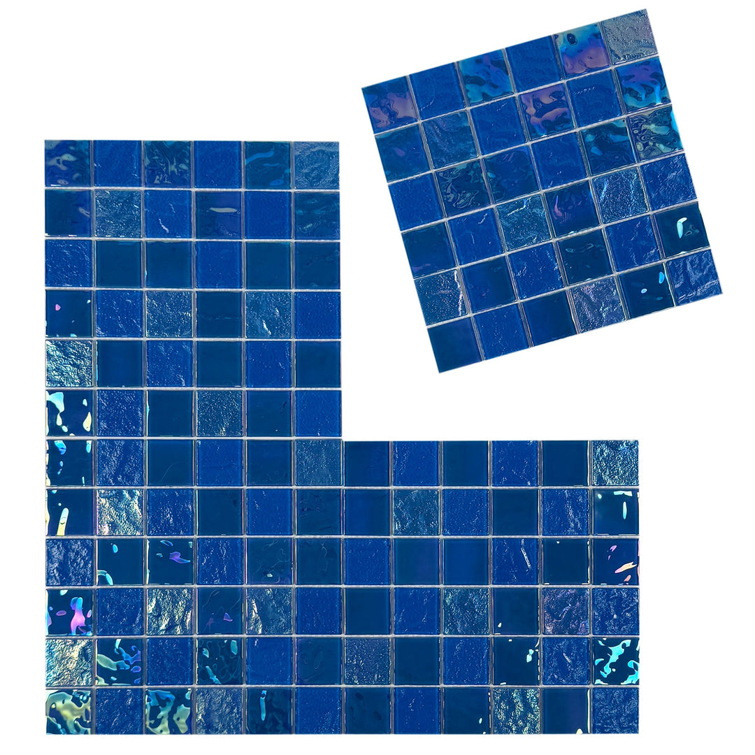 Lustre Flow Light Blue Iridescent Mixed Wave Pattern Crystal Glass Mosaic